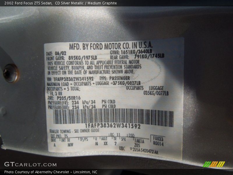 CD Silver Metallic / Medium Graphite 2002 Ford Focus ZTS Sedan
