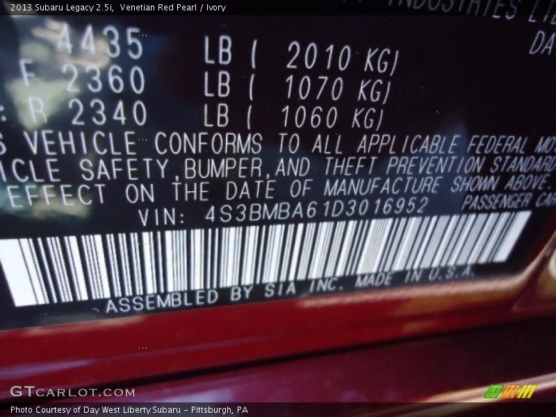 Venetian Red Pearl / Ivory 2013 Subaru Legacy 2.5i