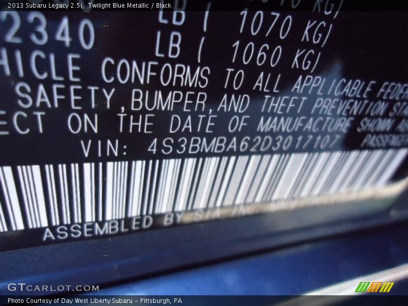 Twilight Blue Metallic / Black 2013 Subaru Legacy 2.5i