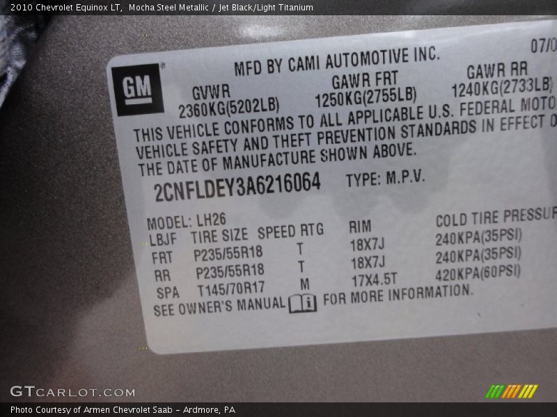 Mocha Steel Metallic / Jet Black/Light Titanium 2010 Chevrolet Equinox LT
