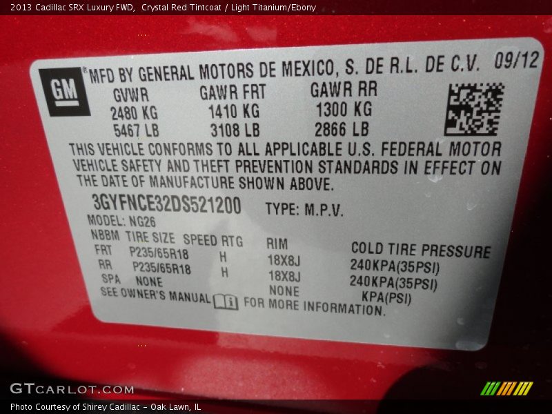 Crystal Red Tintcoat / Light Titanium/Ebony 2013 Cadillac SRX Luxury FWD