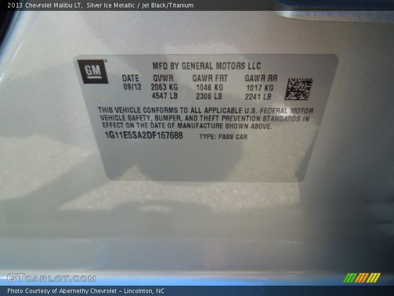 Silver Ice Metallic / Jet Black/Titanium 2013 Chevrolet Malibu LT