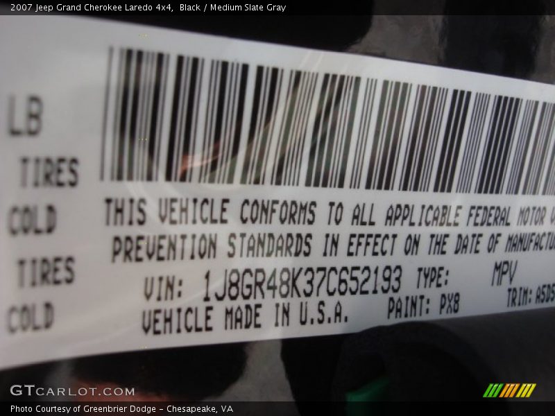 Black / Medium Slate Gray 2007 Jeep Grand Cherokee Laredo 4x4