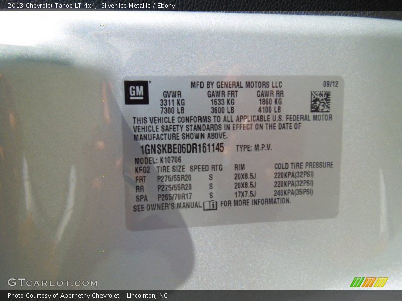 Silver Ice Metallic / Ebony 2013 Chevrolet Tahoe LT 4x4