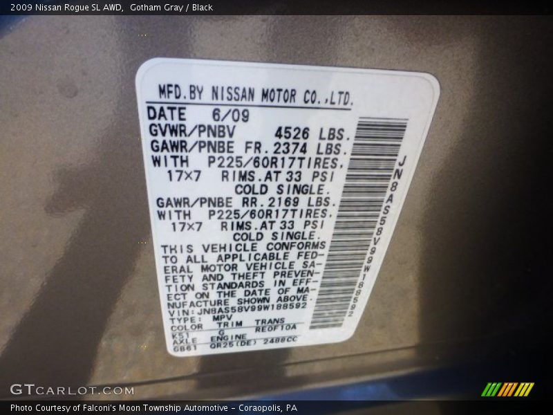 Gotham Gray / Black 2009 Nissan Rogue SL AWD