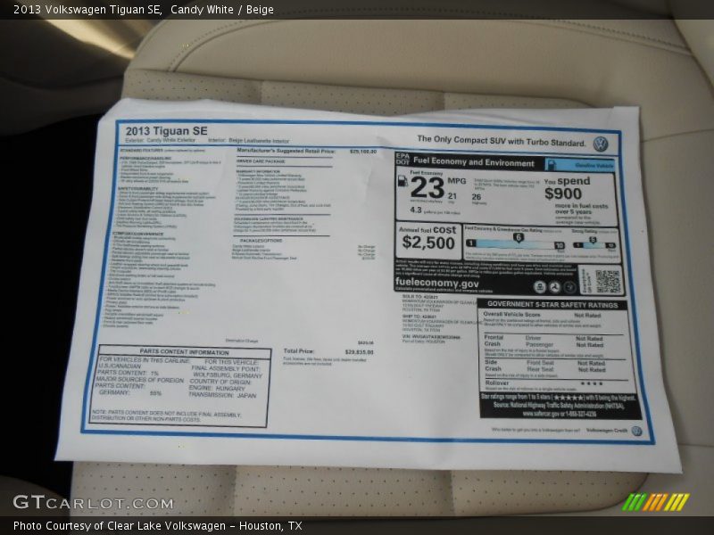 Candy White / Beige 2013 Volkswagen Tiguan SE
