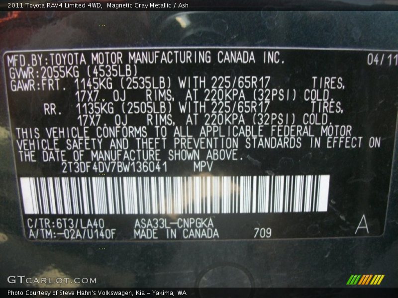 Magnetic Gray Metallic / Ash 2011 Toyota RAV4 Limited 4WD