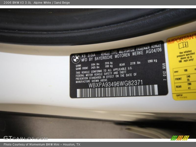 Alpine White / Sand Beige 2006 BMW X3 3.0i