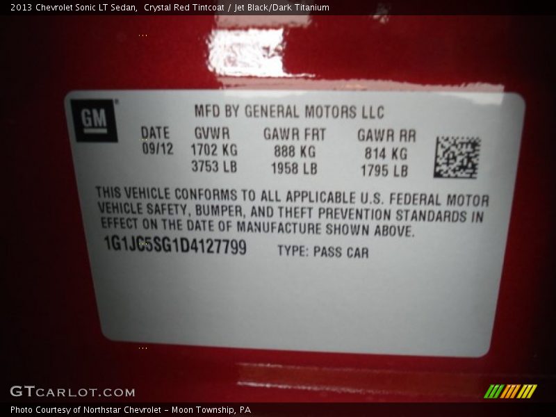 Crystal Red Tintcoat / Jet Black/Dark Titanium 2013 Chevrolet Sonic LT Sedan