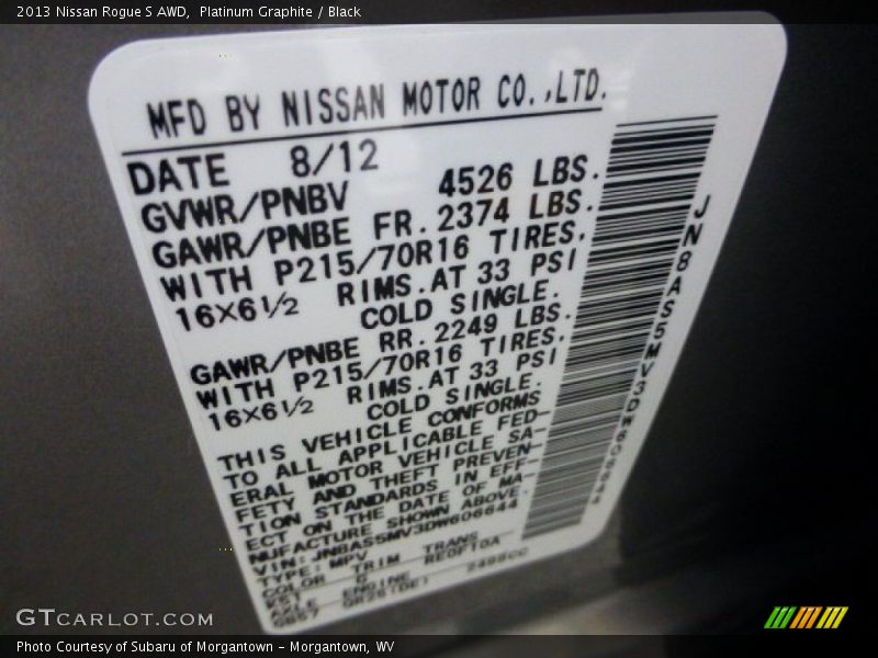 Platinum Graphite / Black 2013 Nissan Rogue S AWD
