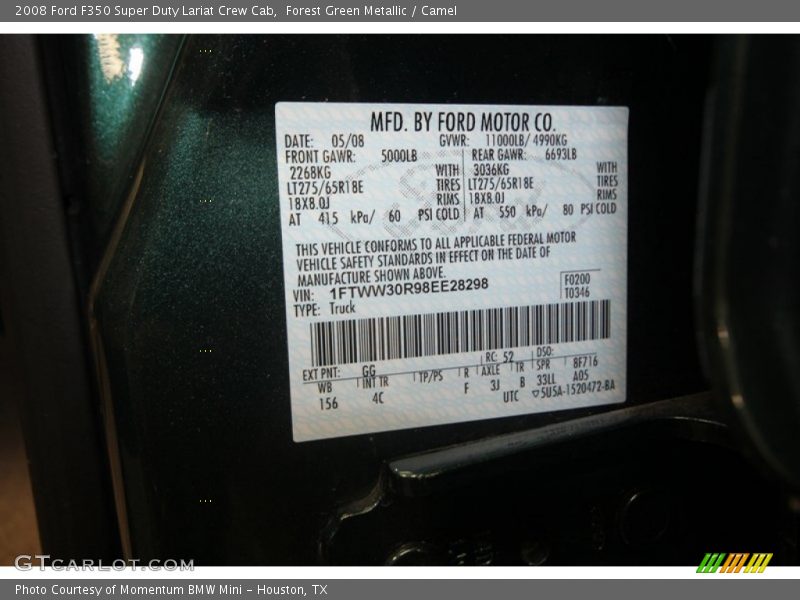 2008 F350 Super Duty Lariat Crew Cab Forest Green Metallic Color Code GG