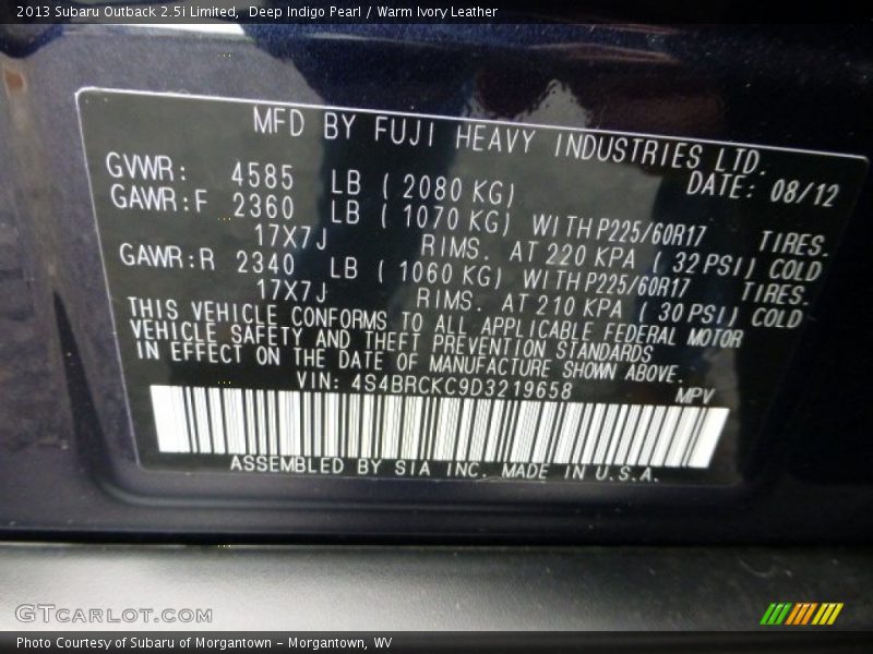 Deep Indigo Pearl / Warm Ivory Leather 2013 Subaru Outback 2.5i Limited