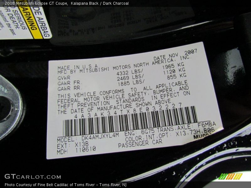 Kalapana Black / Dark Charcoal 2008 Mitsubishi Eclipse GT Coupe
