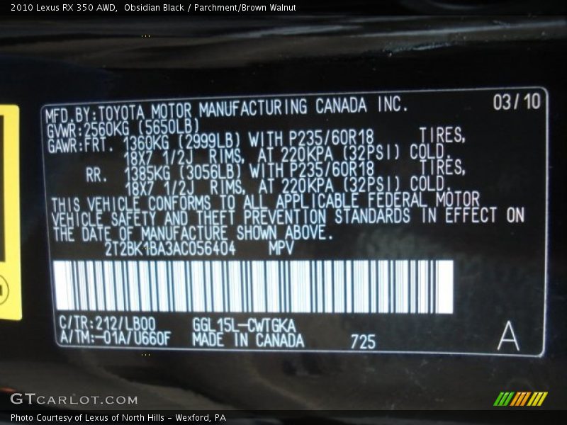 Obsidian Black / Parchment/Brown Walnut 2010 Lexus RX 350 AWD