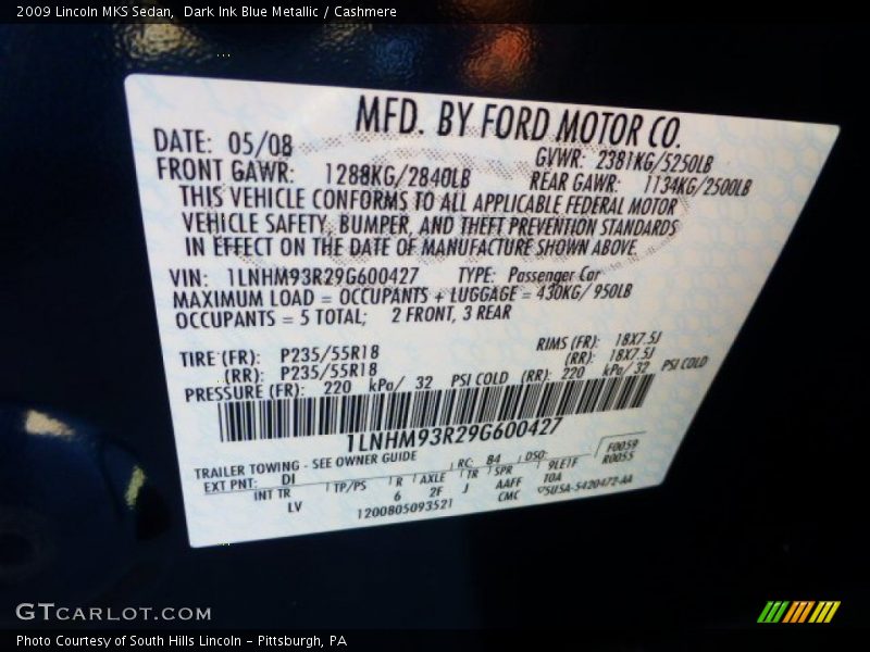 Dark Ink Blue Metallic / Cashmere 2009 Lincoln MKS Sedan