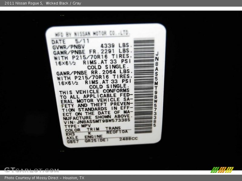 Wicked Black / Gray 2011 Nissan Rogue S