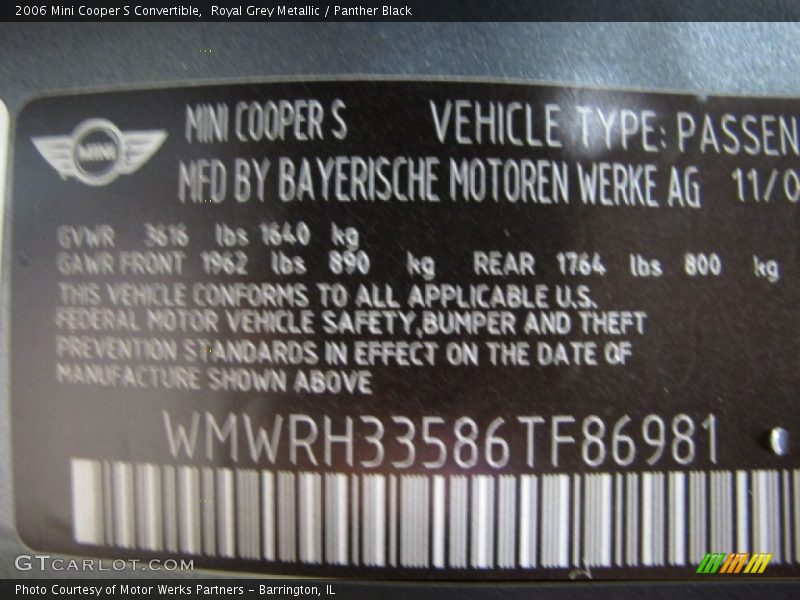 Royal Grey Metallic / Panther Black 2006 Mini Cooper S Convertible