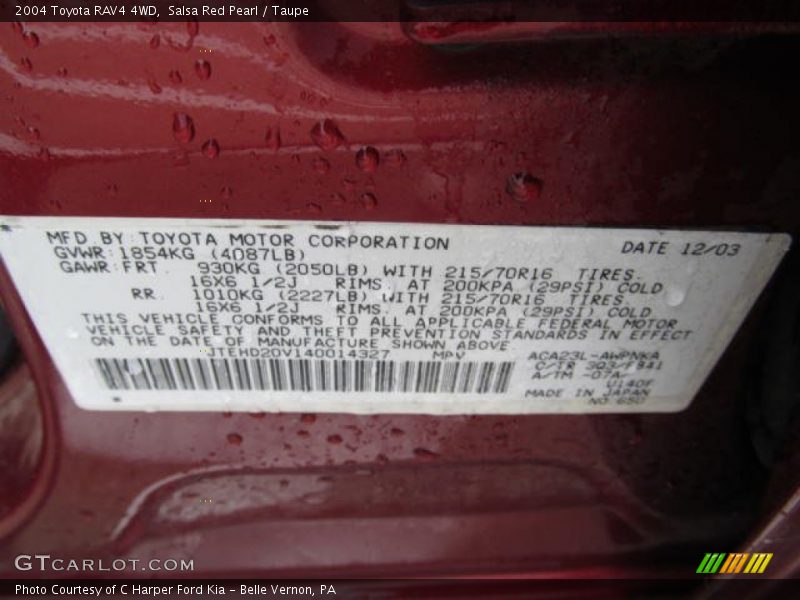 Salsa Red Pearl / Taupe 2004 Toyota RAV4 4WD