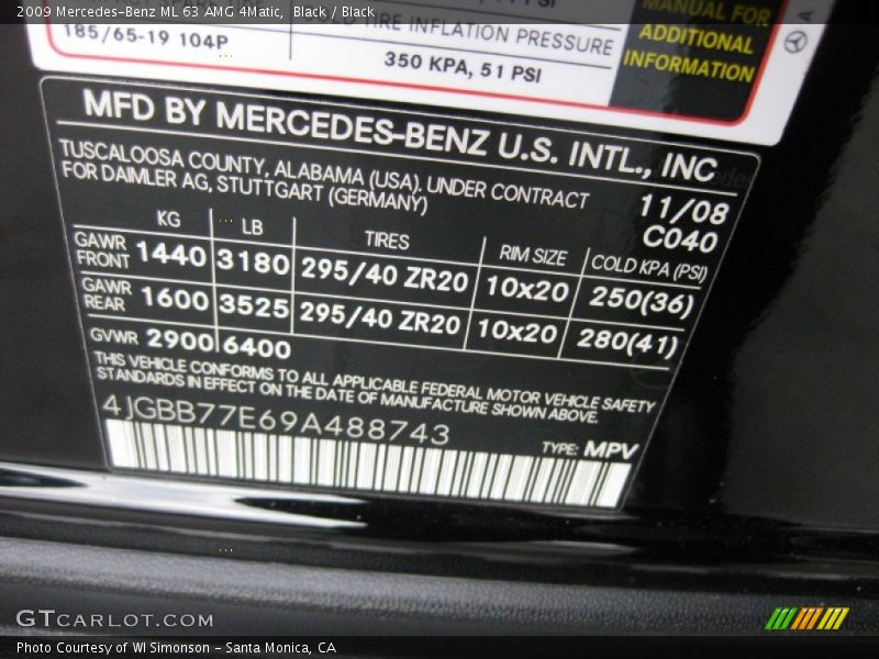 Black / Black 2009 Mercedes-Benz ML 63 AMG 4Matic