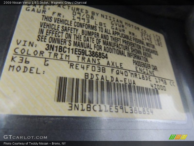 Magnetic Gray / Charcoal 2009 Nissan Versa 1.8 S Sedan