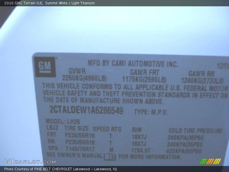Summit White / Light Titanium 2010 GMC Terrain SLE