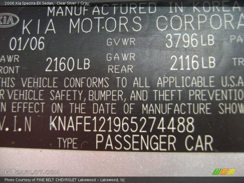 Clear Silver / Gray 2006 Kia Spectra EX Sedan