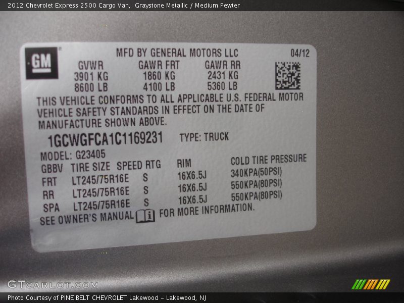 Graystone Metallic / Medium Pewter 2012 Chevrolet Express 2500 Cargo Van