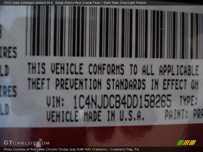 Deep Cherry Red Crystal Pearl / Dark Slate Gray/Light Pebble 2013 Jeep Compass Limited 4x4