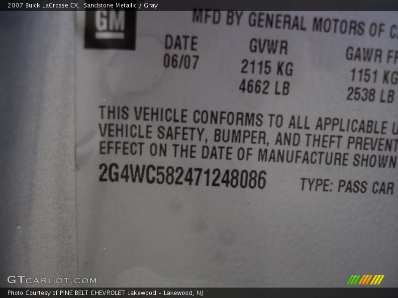 Sandstone Metallic / Gray 2007 Buick LaCrosse CX
