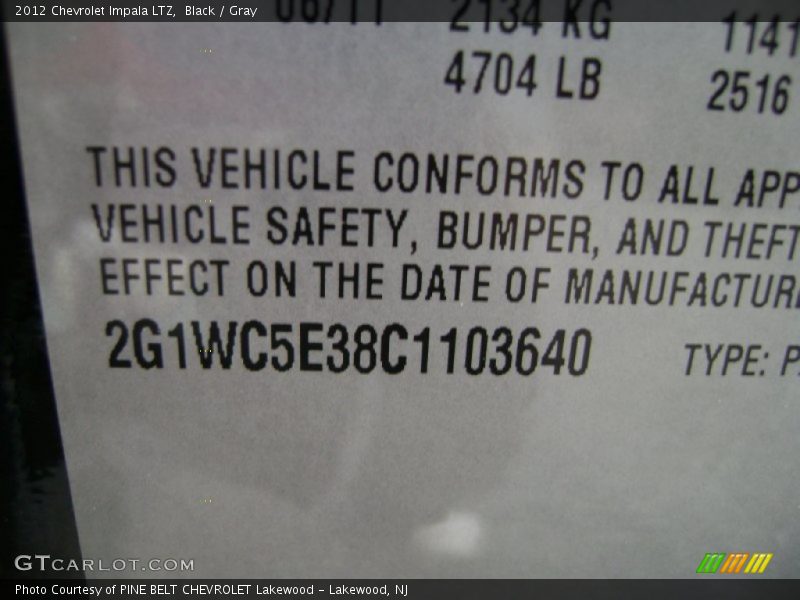 Black / Gray 2012 Chevrolet Impala LTZ