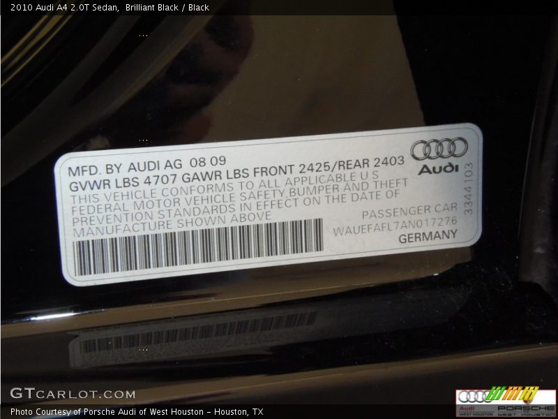 Brilliant Black / Black 2010 Audi A4 2.0T Sedan
