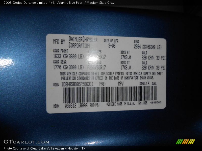 Atlantic Blue Pearl / Medium Slate Gray 2005 Dodge Durango Limited 4x4
