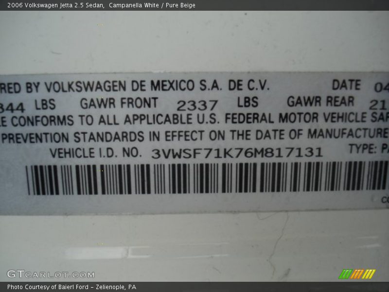 Campanella White / Pure Beige 2006 Volkswagen Jetta 2.5 Sedan