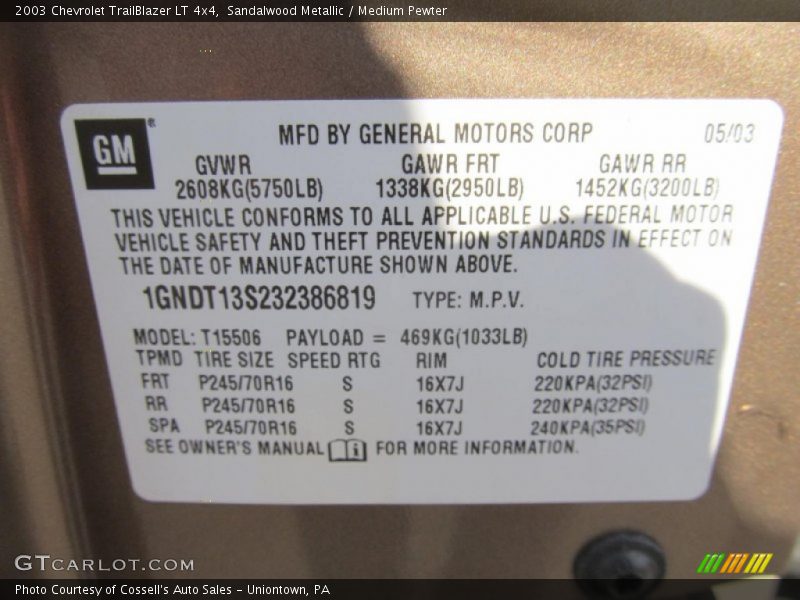 Sandalwood Metallic / Medium Pewter 2003 Chevrolet TrailBlazer LT 4x4