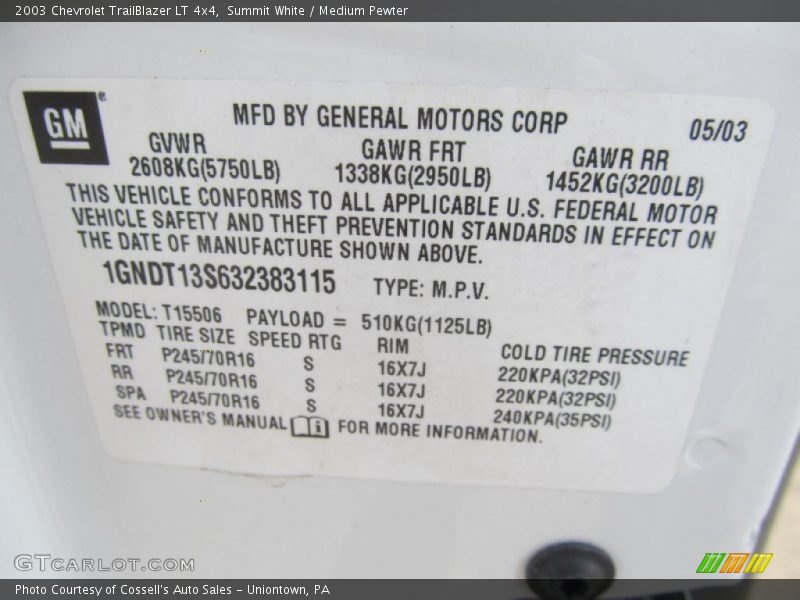 Summit White / Medium Pewter 2003 Chevrolet TrailBlazer LT 4x4