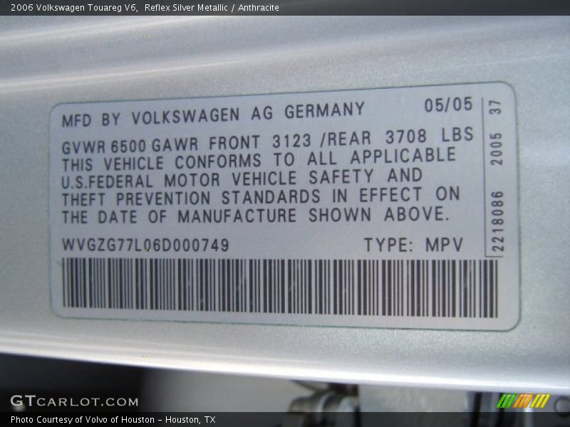 Reflex Silver Metallic / Anthracite 2006 Volkswagen Touareg V6