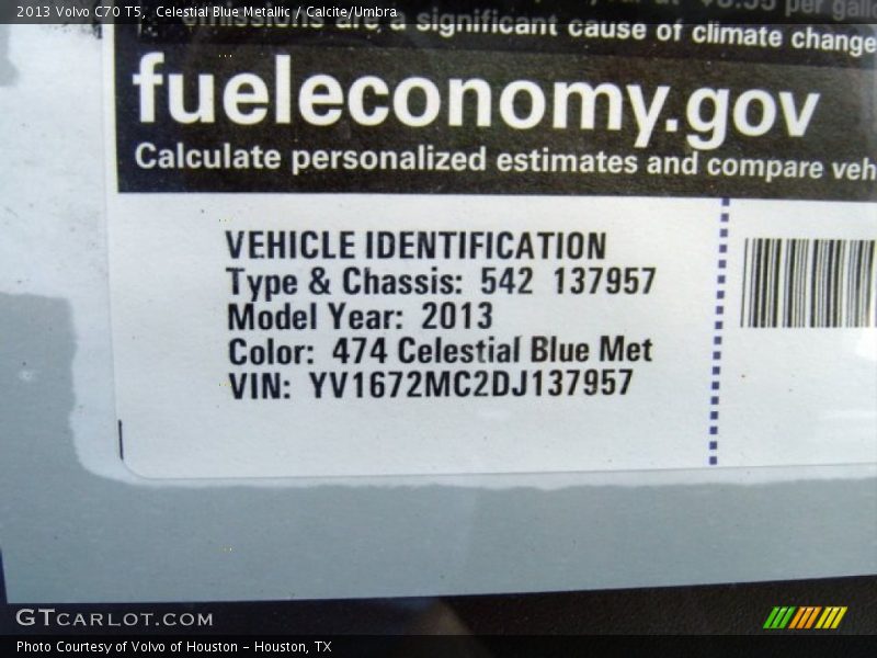 2013 C70 T5 Celestial Blue Metallic Color Code 474