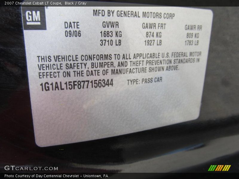 Black / Gray 2007 Chevrolet Cobalt LT Coupe