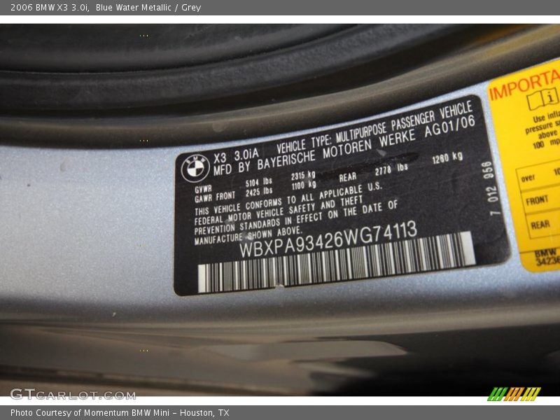 Blue Water Metallic / Grey 2006 BMW X3 3.0i