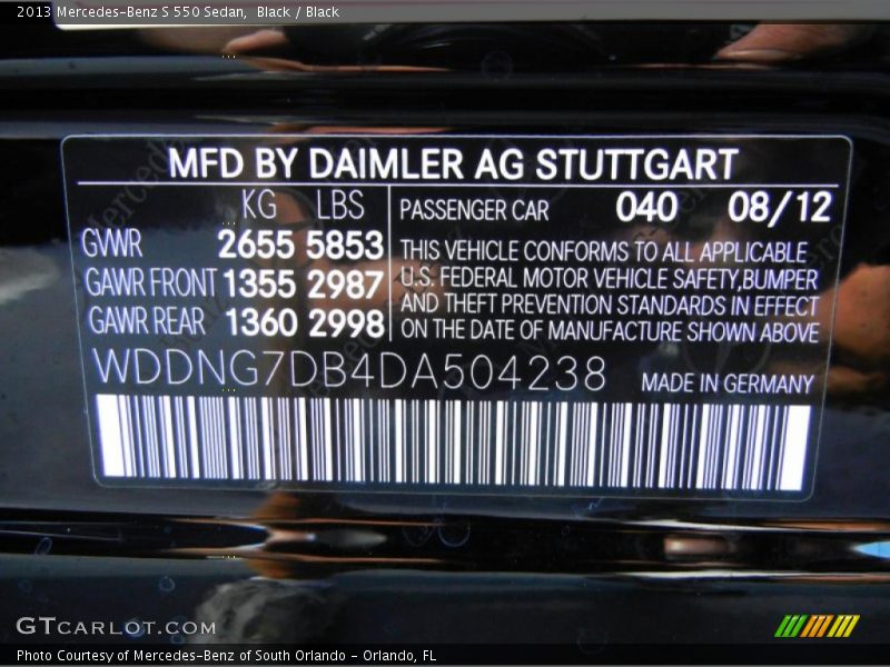 Black / Black 2013 Mercedes-Benz S 550 Sedan