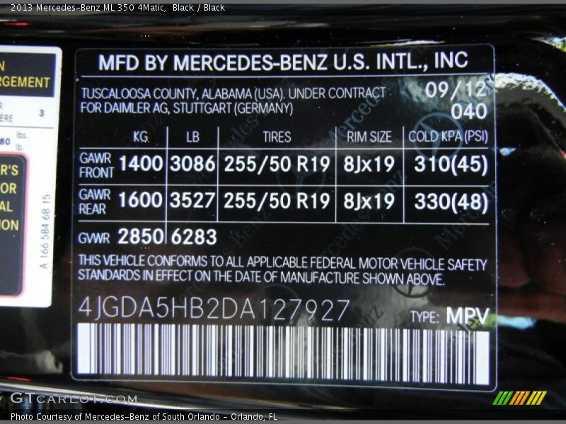 Black / Black 2013 Mercedes-Benz ML 350 4Matic