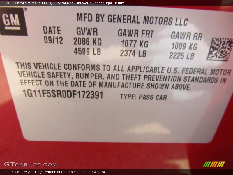 Crystal Red Tintcoat / Cocoa/Light Neutral 2013 Chevrolet Malibu ECO