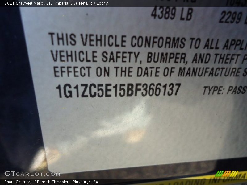 Imperial Blue Metallic / Ebony 2011 Chevrolet Malibu LT