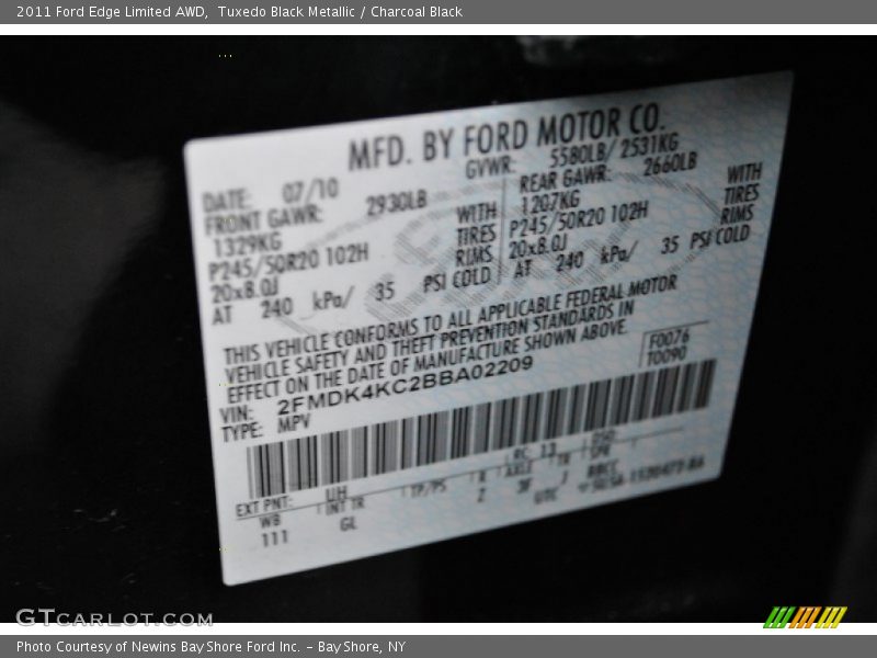 Tuxedo Black Metallic / Charcoal Black 2011 Ford Edge Limited AWD