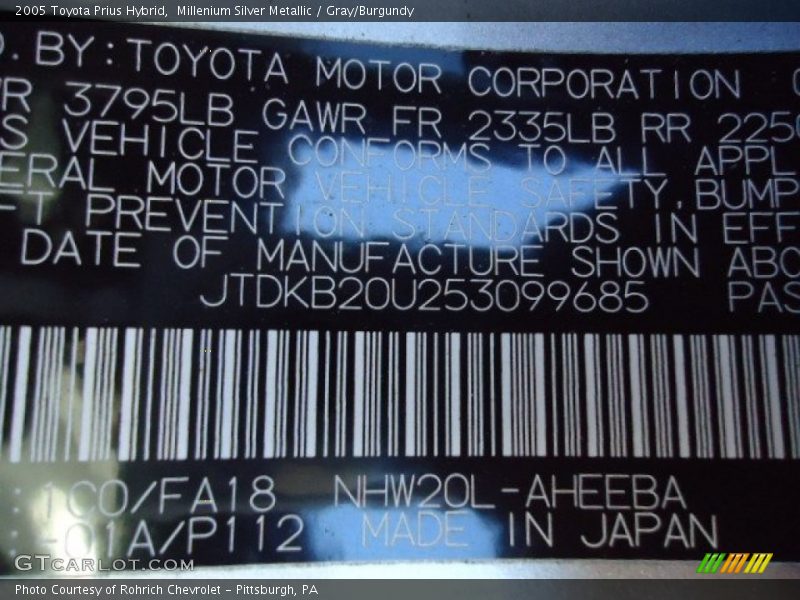 Millenium Silver Metallic / Gray/Burgundy 2005 Toyota Prius Hybrid