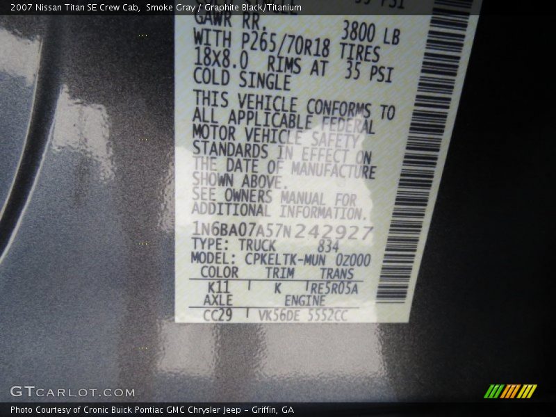 Smoke Gray / Graphite Black/Titanium 2007 Nissan Titan SE Crew Cab
