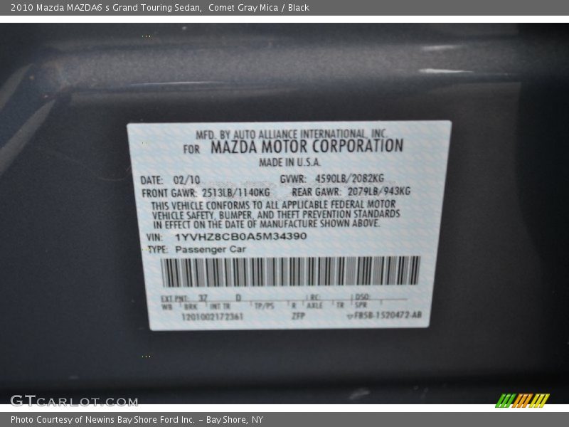 2010 MAZDA6 s Grand Touring Sedan Comet Gray Mica Color Code 37D