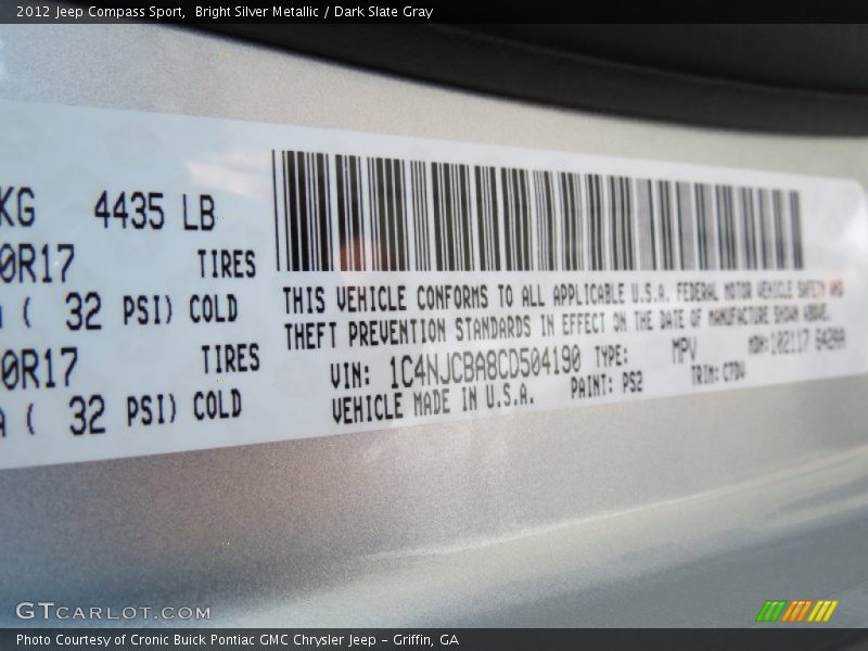 Bright Silver Metallic / Dark Slate Gray 2012 Jeep Compass Sport