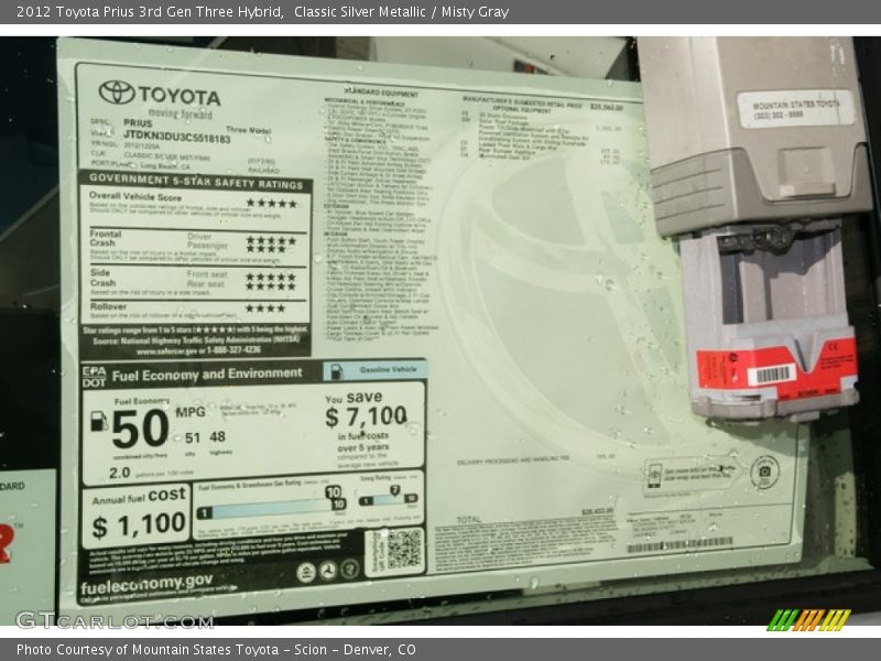 Classic Silver Metallic / Misty Gray 2012 Toyota Prius 3rd Gen Three Hybrid