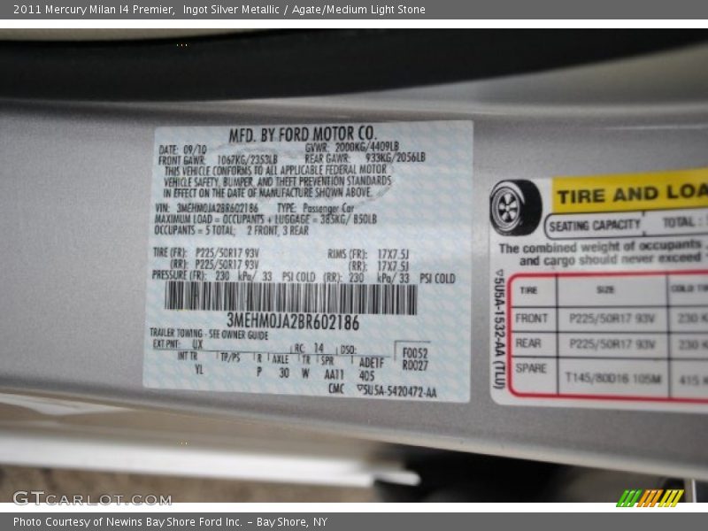 2011 Milan I4 Premier Ingot Silver Metallic Color Code UX